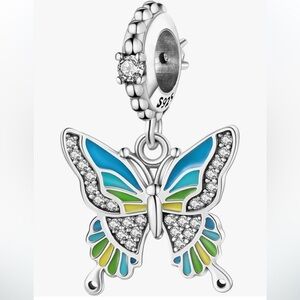 Enamel and Sterling Butterfly charm with crystals S925 fits Pandora bracelets